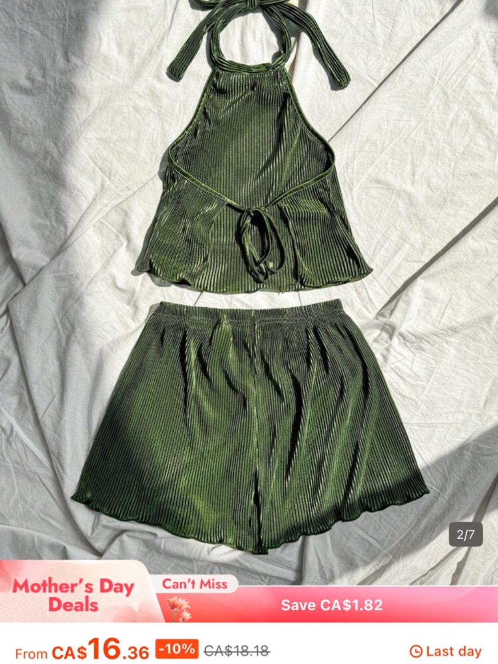 Olive Green Ribbed Halter Top & Short Set